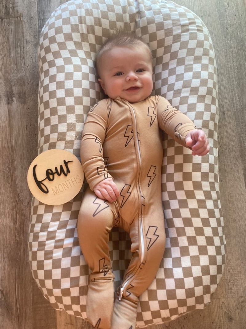 Neutral Lightning Bolt | Zippered Romper